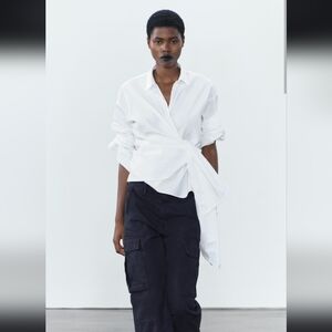 ZARA WHITE POPLIN WRAPPED WITH BOW SIDE TOP